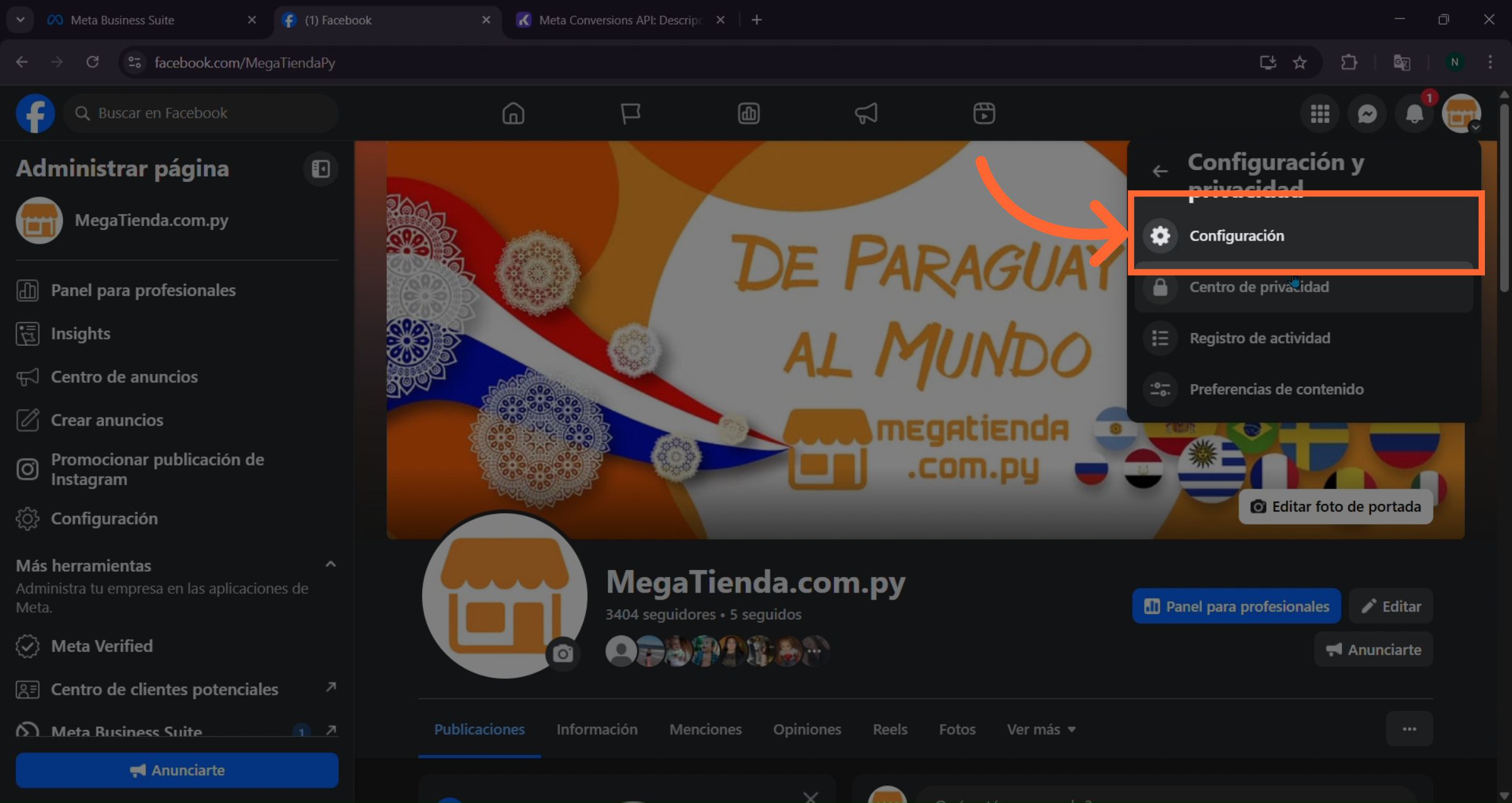 Panel de configuración