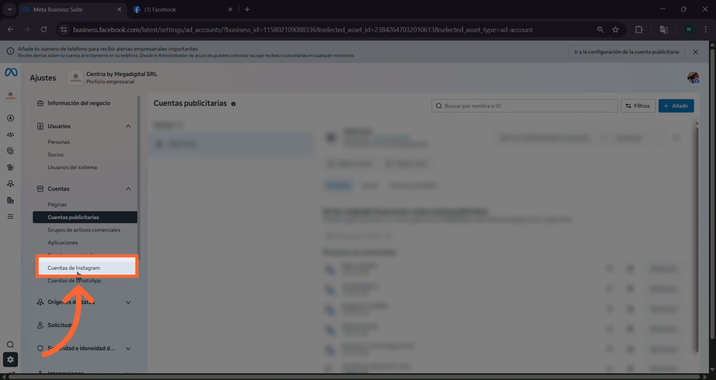 Cuentas en Business Suite